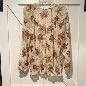 Decree Floral Blouse with Red and Brown Hues
